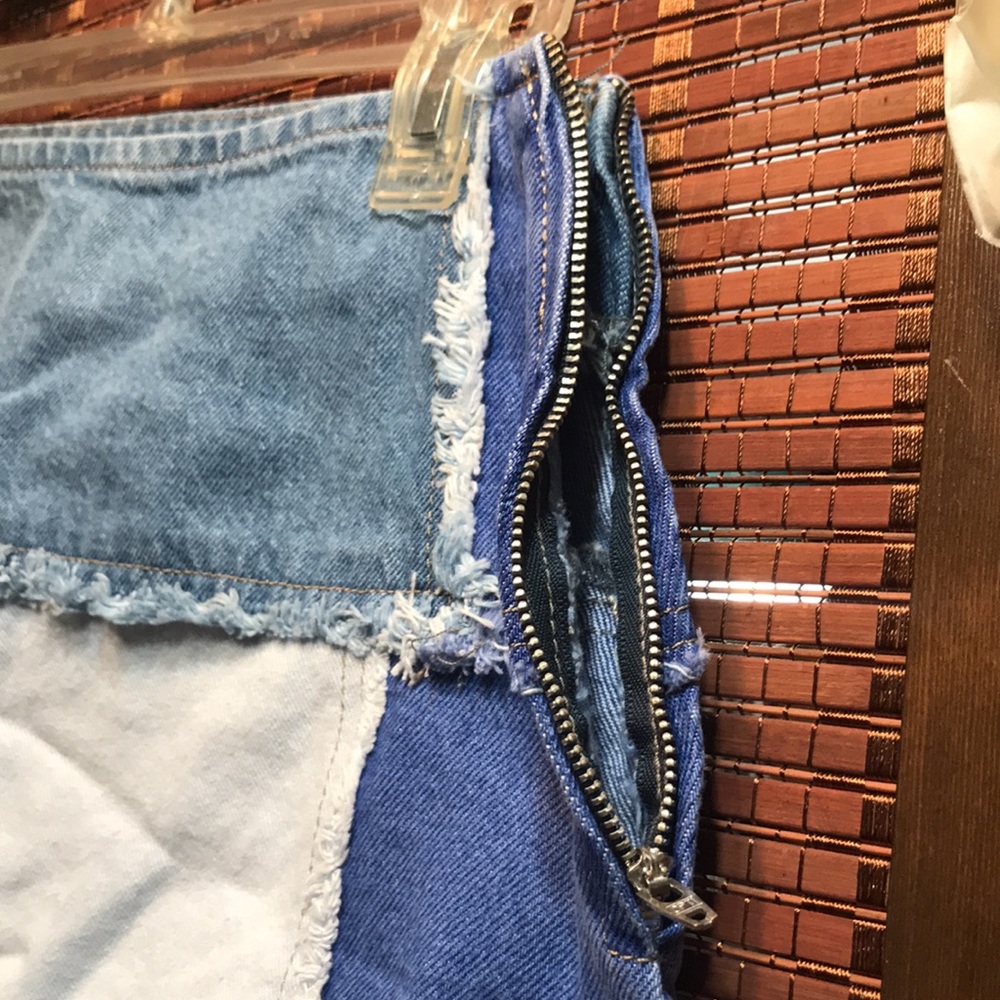 Nwt Square Neck Patchwork Denim Mini Skirt 6 - image 7